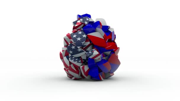 미국과 러시아 깃발이 애니메이션 불알이 부딪히고 부서진다 러시아와 미국간의 충돌의 — 비디오