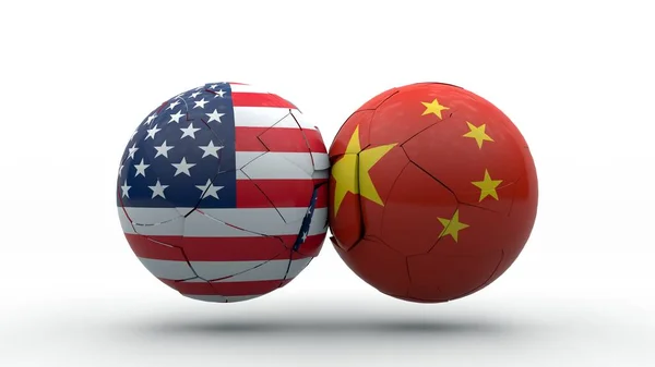 Vykreslování Dvou Sfér Číny Spojených Států Zničené Srážkou Myšlenka Důsledků — Stock fotografie