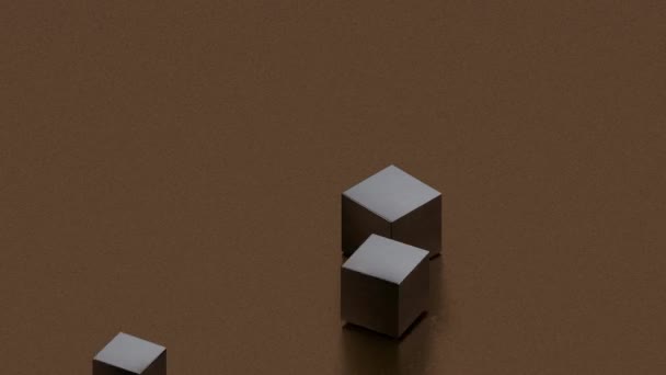 Анимация Появления Невозможного Треугольника Металлических Кубиков Бронзовом Фоне Оптическая Иллюзия — стоковое видео
