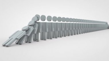 Düşen insanların 3 boyutlu animasyonu, Domino etkisi. Siluetler, felaketi durduracak bir tanesine rastlayana kadar düşerler. Kriz durumlarında kurtuluş fikri.