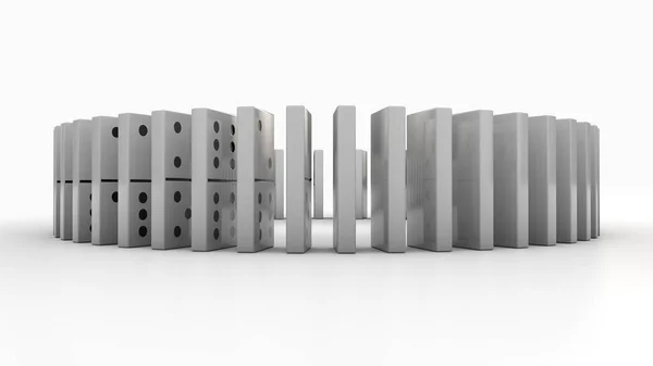 Renderowania Białych Domino Warcaby Stojące Kole Białym Tle Izolowane Idea — Zdjęcie stockowe