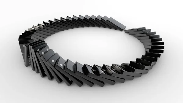 Rendering Black Domino Checkers Standing Circle White Background Isolated Some — Stock Photo, Image