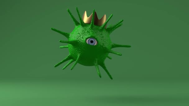 Animatie Van Een Groen Eenogig Monster Een Virus Met Een — Stockvideo