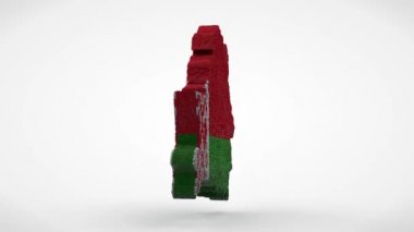 Ülke haritasında Belarus bayrağının 3 boyutlu animasyonu ve yıkımı. Ulusal reform hareketinin yeni bayrak sembolüne yükselt.