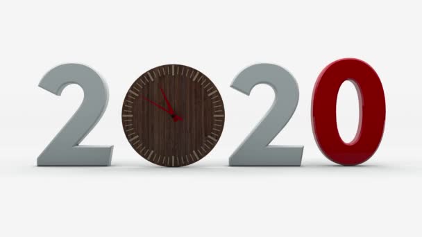Animacja 2020 Pokrętłem Zamiast Zera Zegar Tyka Rok 2020 Zmienia — Wideo stockowe
