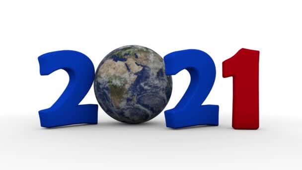 Animation Date 2021 New Year Planet Earth Instead Zero Idea — Stock Video