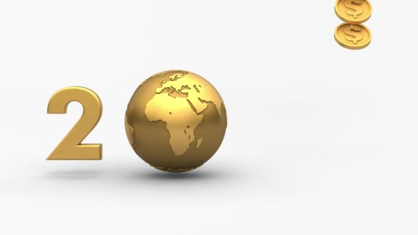 Animatie Van Het Gouden 2021 Nieuwe Jaar Met Planeet Aarde — Stockvideo