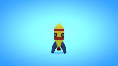 3D uzay roketi fırlatmaya hazır. Mars 'ta düşük polimerli bir uzay limanı tasviri. Uzay endüstrisini geliştirme fikri. Gezegenler arası uçuşun geleceği