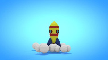 Uçuşunu başlatan bir uzay roketinin 3 boyutlu görüntüsü. Düşük polimerli bir tasvir. Uzay endüstrisini geliştirme fikri. Gezegenler arası Mars ve Venüs uçuşlarının geleceği.