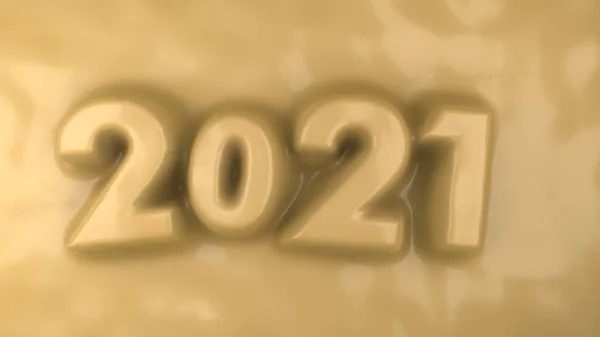 新しい2021年日付の3Dレンダリング 黄色の背景の日付 ゼラチン質の新年 数字はランダムに配置され 異なるサイズです バナー デスクトップスクリーンセーバー 新年の構成 — ストック写真