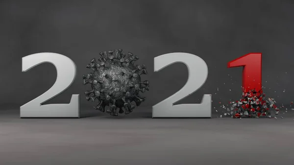 Rendering 2021 Iron Coronavirus Ncov Instead Zero Unit Destroyed Age — Stock Photo, Image