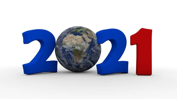 Rendering Des Datums 2021 Blauer Planet Erde Statt Null Die — Stockfoto