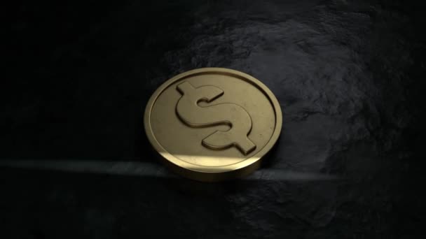 Animatie Van Een Gouden Munt Een Gouden Dollar Een Zwart — Stockvideo