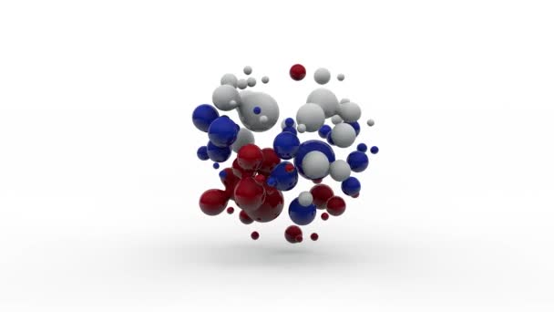 3D动画中有许多五彩缤纷的水滴 白色和红色 在白色的背景下跳着玩 摘要动画 — 图库视频影像