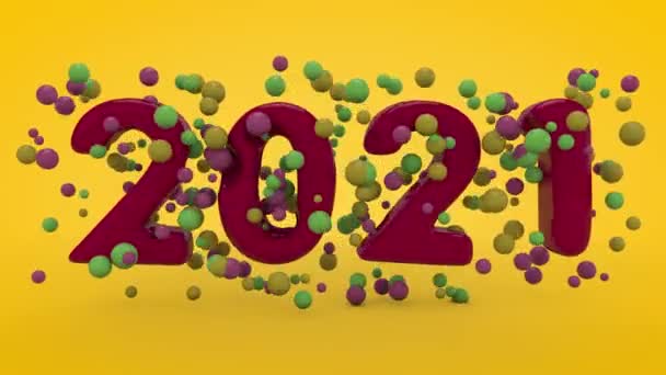 Animation Της Ημερομηνίας Του 2021 Νέο Έτος Και Πολλές Μπάλες — Αρχείο Βίντεο