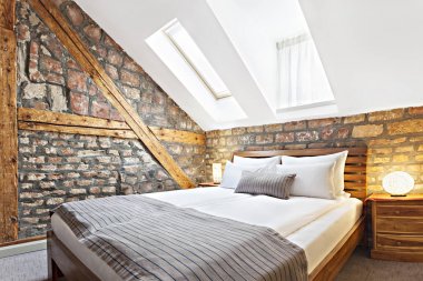 İkiz yatak ile lüks modern Loft yatak odası iç