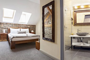 İkiz yatak ile lüks modern Loft yatak odası iç