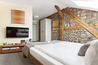 İkiz yatak ile lüks modern Loft yatak odası iç