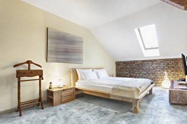 İkiz yatak ile lüks modern Loft yatak odası iç