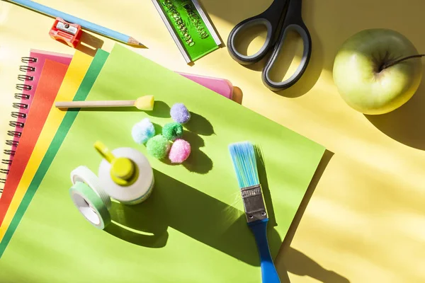 Art Craft Set with Brush, pencil, glue, colorful papers — Stock Photo, Image