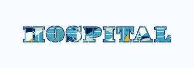 Renkli soyut tipografi yazılı kelime hastane kavramı. Vektör Eps 10 kullanılabilir.