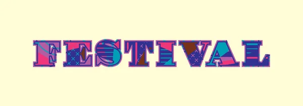 Palabra Concepto Festival Escrito Tipografía Abstracta Colorida Vector Eps Disponible — Vector de stock