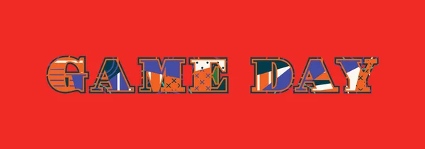 Les Mots Game Day Concept Écrit Typographie Abstraite Colorée Vecteur — Image vectorielle
