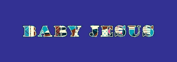 Les Mots Baby Jesus Concept Écrit Typographie Abstraite Colorée Vecteur — Image vectorielle