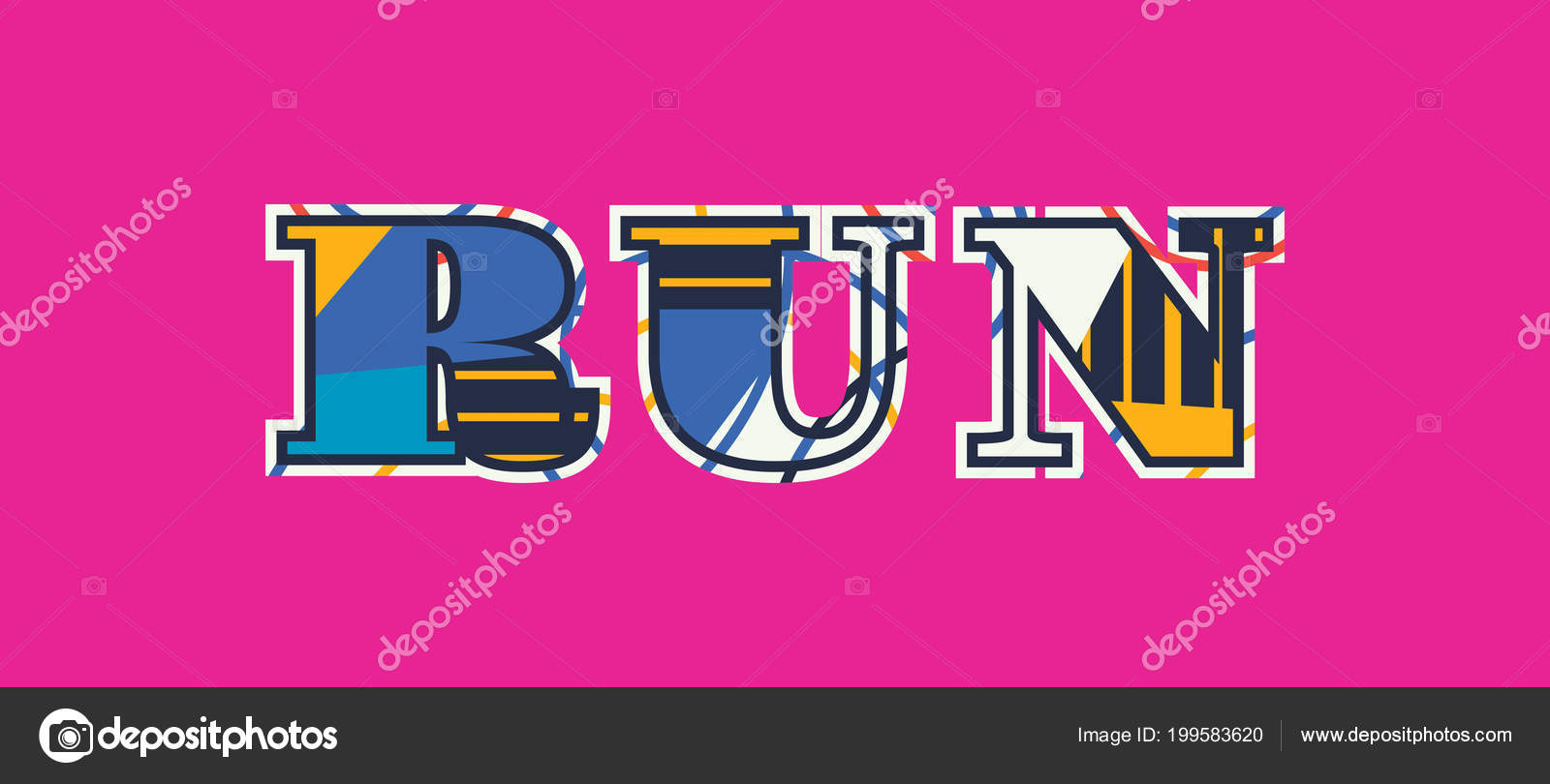 Palabra Run Concepto Escrito Tipografía Abstracta Colores Vector Eps