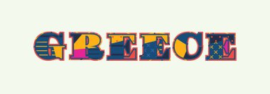 Renkli soyut tipografi yazılı kelime Yunanistan kavramı. Vektör Eps 10 kullanılabilir.