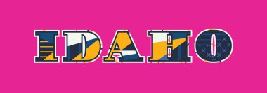 Renkli soyut tipografi yazılı kelime Idaho kavramı. Vektör Eps 10 kullanılabilir.