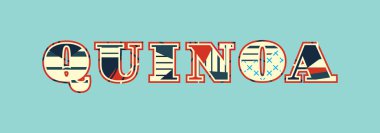 Renkli soyut tipografi yazılı kelime Quinoa kavramı. Vektör Eps 10 kullanılabilir.