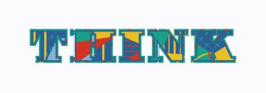 Renkli soyut tipografi yazılı kelime düşünüyorum kavramı. Vektör Eps 10 kullanılabilir.