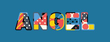 Melek kavramı renkli soyut tipografi yazılı kelime. Vektör Eps 10 kullanılabilir.