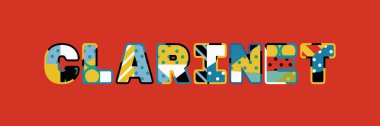 Renkli soyut tipografi yazılı kelime klarnet kavramı. Vektör Eps 10 kullanılabilir.