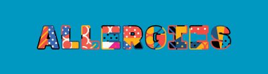 Renkli soyut tipografi yazılı kelime alerji kavramı. Vektör Eps 10 kullanılabilir.