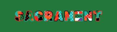 Renkli soyut tipografi yazılı kelime Sacrament kavramı. Vektör Eps 10 kullanılabilir.