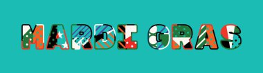 Renkli soyut tipografi yazılı kelime Mardi Gras kavramı. Vektör Eps 10 kullanılabilir.