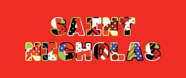 Renkli soyut tipografi yazılı adı Saint Nicholas kavramı. Vektör Eps 10 kullanılabilir.