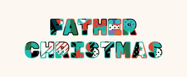 Baba Noel kavramı renkli soyut tipografiyle yazılmıştır. Vektör EPS 10 kullanılabilir.