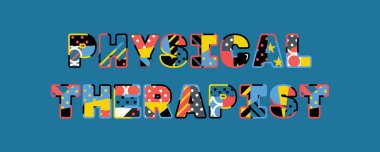 Renkli soyut tipografi yazılı kelime fizyoterapist kavramı. Vektör Eps 10 kullanılabilir.