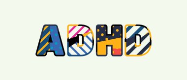 Renkli soyut tipografi yazılı kelime DEHB kavramı. Vektör Eps 10 kullanılabilir.