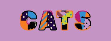 CATS kavramı renkli soyut tipografiyle yazılmıştır. Vektör EPS 10 kullanılabilir.