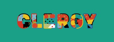 Renkli soyut tipografi yazılı kelime din adamlarının kavramı. Vektör Eps 10 kullanılabilir.