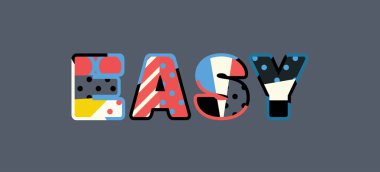 Renkli soyut tipografi yazılı kelime kolay genel kavram. Vektör Eps 10 kullanılabilir.