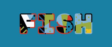 Renkli soyut tipografi yazılı kelime balık kavramı. Vektör Eps 10 kullanılabilir.