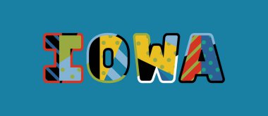 Renkli soyut tipografi yazılı kelime Iowa kavramı. Vektör Eps 10 kullanılabilir.