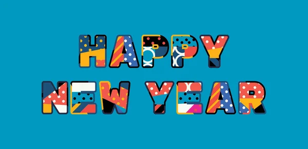 Les Mots Happy New Year Concept Écrit Typographie Abstraite Colorée — Image vectorielle