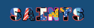 Renkli soyut tipografi yazılı kelime Saints kavramı. Vektör Eps 10 kullanılabilir.