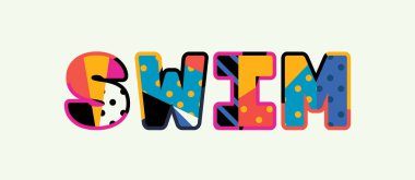 Yüzme konsepti renkli soyut tipografiyle yazılmış. Vektör EPS 10 kullanılabilir.